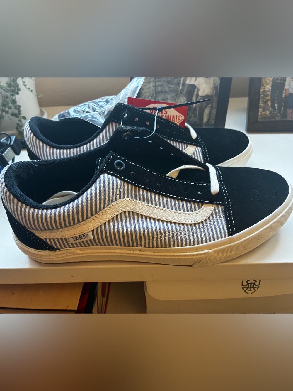Vans Old Skool Low-Top Sneakers in Black, White and Blue Stripe